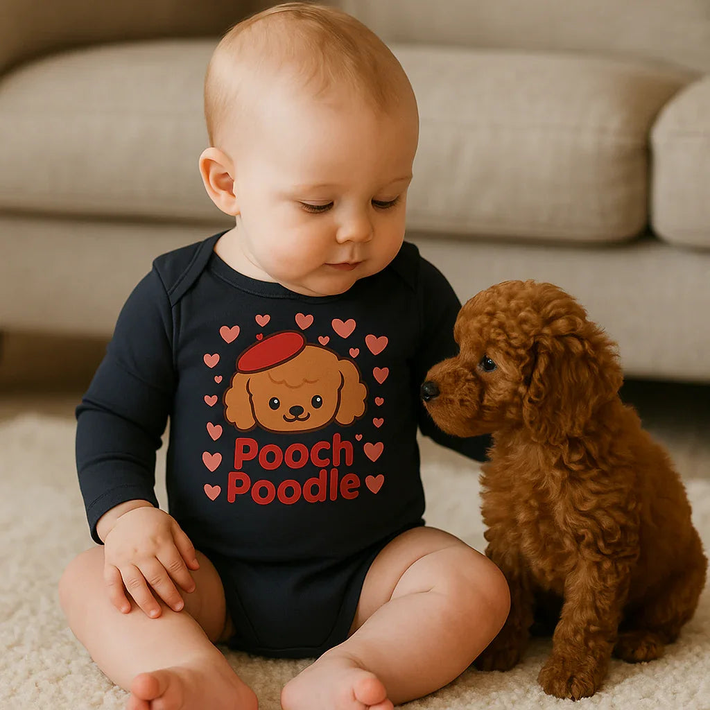 Cute Long Sleeve Baby Bodysuit | Pooch Poodle